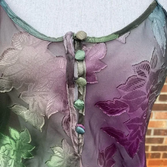 Vintage Fall Leaves Lingerie Mesh Purple Green Blue Medium Slip Dress - Picture 2 of 6